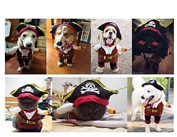 Idepet Lustige Hund Haustierbekleidung Karibische Piraten Katze Kostüm Anzug Corsair Dressing up Party Bekleidung Bekleidung für Hunde Katze Plus Hut (L) 4