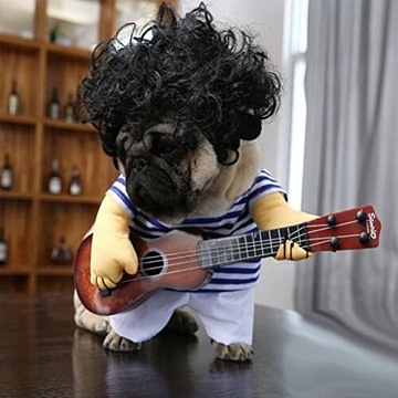 UEETEK Haustier-Kleidung Lustige Sänger-Welpen-Kostüm-Hundekatze, die Gitarre spielt Fantastisches Kostüm Halloween-Coslay-Partei-Weihnachtsgeschenk, Größe L 2